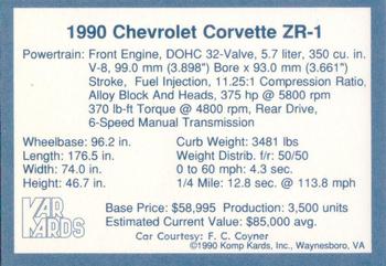1990 Komp Kards - Kar Kards #NNO 1990 Chevrolet Corvette ZR-1 Back