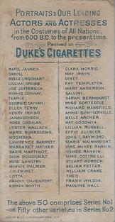 1889 Duke's Actors and Actresses (N70) #NNO Kitty Blanchard Back