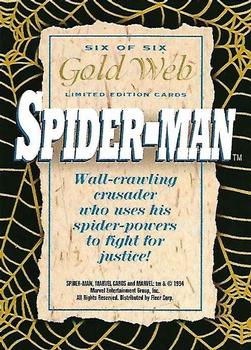 1994 Fleer The Amazing Spider-Man - Gold Web Foils (Walmart) #6 Spider-Man Back