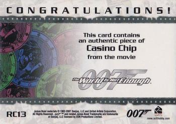 2007 Rittenhouse The Complete James Bond 007 - Costume Relics #RC13 Casino Chip Back