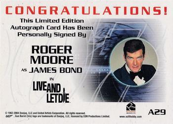 2004 Rittenhouse The Quotable James Bond - 40th Anniversary-Style Autograph Expansion #A29 Roger Moore as James Bond Back