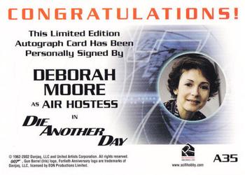 2004 Rittenhouse The Quotable James Bond - 40th Anniversary-Style Autograph Expansion #A35 Deborah Moore as Air Hostess Back