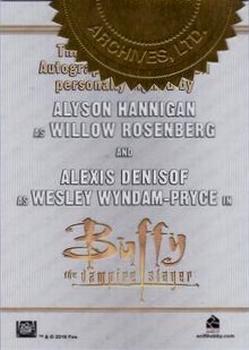 2017 Rittenhouse Buffy The Vampire Slayer 3 - Autographs #NNO Alyson Hannigan / Alexis Denisof Back
