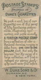 1889 Duke's Cigarettes Postage Stamps (N85) #NNO First Letter Carrier Back
