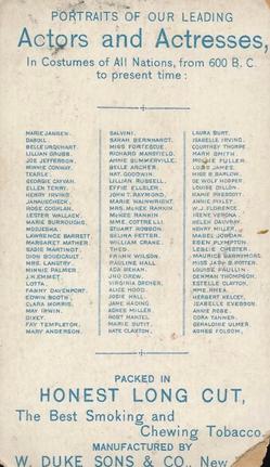 1889 Duke's Actors and Actresses (N94) #NNO May Irwin / Henry Dixey / Fay Templeton Back