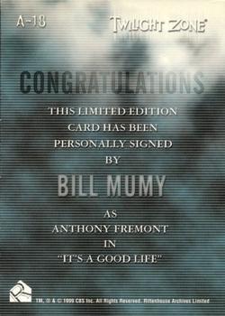 1999 Rittenhouse Twilight Zone Series 1 - Autographs #A18 Bill Mumy Back