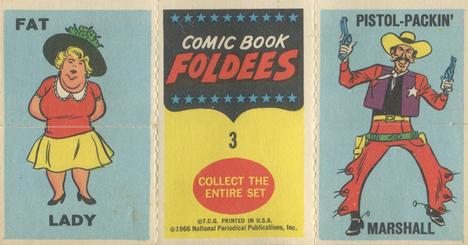 1966 Topps Comic Book Foldees #3 Super Hero / Fat Lady / Pistol-Packin' Marshall Back