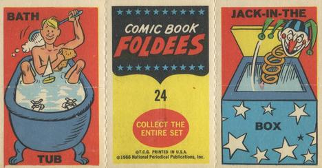 1966 Topps Comic Book Foldees #24 Batmobile / Bath Tub / Jack-in-the box Back