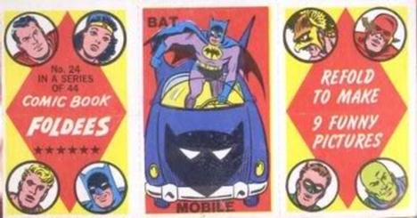 1966 Topps Comic Book Foldees #24 Batmobile / Bath Tub / Jack-in-the box Front