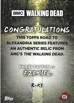 2018 Topps The Walking Dead Road to Alexandria - Costume Relics #R-KE Ezekiel Back