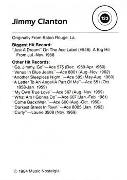 1984 Music Nostalgia Rock Greats Series 3 #123 Jimmy Clanton Back
