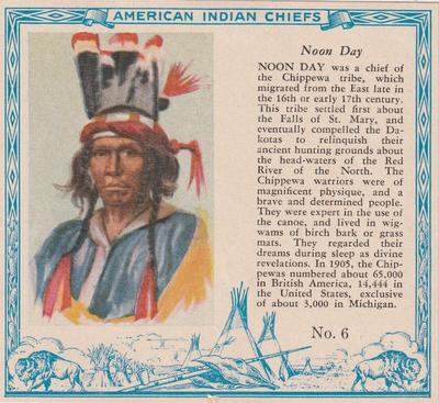 1954 Red Man American Indian Chiefs (T129) #6 Noon Day Front