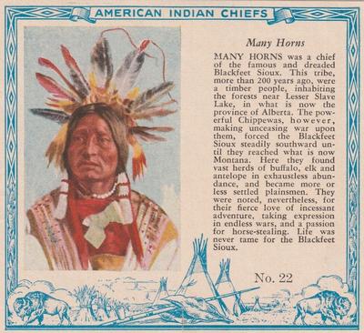 1954 Red Man American Indian Chiefs (T129) #22 Many Horns Front