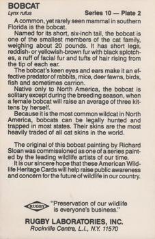 1988 Rugby Laboratories American Heritage Wildlife Series 10 #2 Bobcat Back