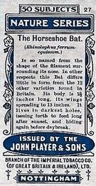 1909 Player's Nature Series #27 Horseshoe Bat Back