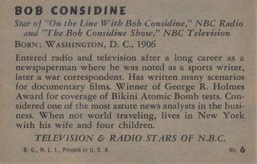 1952 Bowman Television and Radio Stars of NBC (R701-14) #6 Bob Considine Back