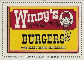 1979 Fleer Crazy Labels #33 Windy's Burgers Front