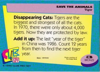 1992 Club Pro Set Save the Animals #3 Tiger Back
