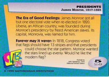 1992 Smithsonian Institute Presidents - Silver #5 James Monroe Back