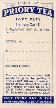 1957 Priory Tea Pets #8 Siamese Cat Back