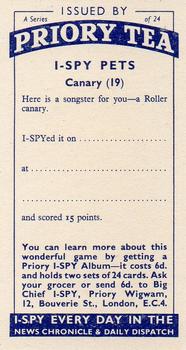 1957 Priory Tea Pets #19 Roller Canary Back