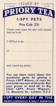 1957 Priory Tea Pets #23 Fox Cub Back