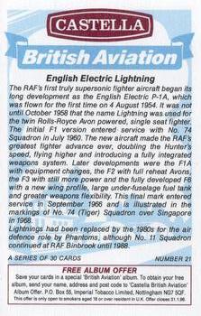 1994 Castella British Aviation #21 English Electric Lightning Back