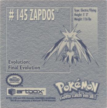 1999 Artbox Pokemon Stickers Series 1 #145 Zapdos Back