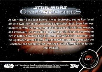 2018 Topps Star Wars: Galactic Files - Galactic Moments #GM-1 Rey Defeats Kylo Ren Back