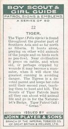 1933 Player's Boy Scout & Girl Guide Patrol Signs & Emblems #22 Tiger Back