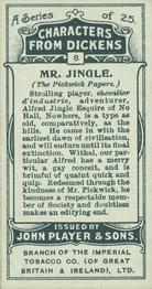 1912 Player's Characters from Dickens Series 1 #8 Alfred Jingle Esq Back