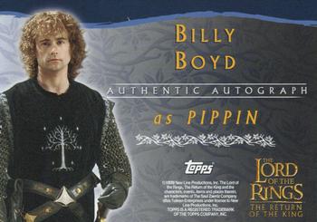 2003 Topps Lord of the Rings: The Return of the King - Autographs #NNO Billy Boyd Back