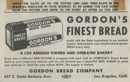 1950 Gordon's Bread Bird Pictures (D39-11) #NNO American Egret Back