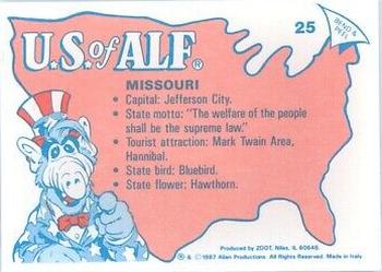 1987 Zoot U.S. of ALF #25 Missouri Back