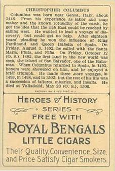 1911 American Tobacco Company Heroes of History / Men of History (T68) - Royal Bengals, Factory No. 17 #NNO Christopher Columbus Back