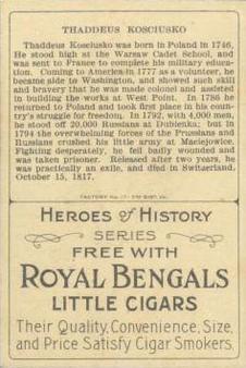 1911 American Tobacco Company Heroes of History / Men of History (T68) - Royal Bengals, Factory No. 17 #NNO Kosciusko Back