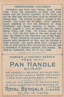 1911 American Tobacco Company Heroes of History / Men of History (T68) - Pan Handle Scrap #NNO Christopher Columbus Back