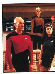 1987 Panini Star Trek: The Next Generation Stickers #36 Picard, Yar and Troi meeting Riker (left half) Front