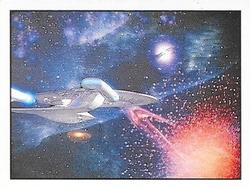 1987 Panini Star Trek: The Next Generation Stickers #128 Enterprise with galaxies in background Front