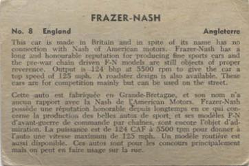 1956 Parkhurst Sports Cars (V339-14) #8 Frazer-Nash Back