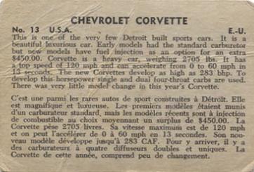 1956 Parkhurst Sports Cars (V339-14) #13 Chevrolet Corvette Back
