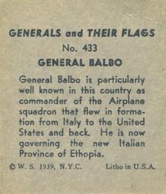 1939 W.S. Corp Generals & Their Flags (R58) #433 Italo Balbo Back