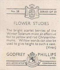 1937 Godfrey Phillips Flower Studies #28 Winter Solanum; Yellow and red Chrysanthemums Back
