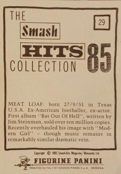 1985 Panini Smash Hits #29 Meat Loaf Back