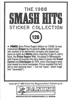 1988 Panini Smash Hits Stickers #126 Prince Back