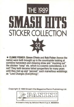 1989 Panini Smash Hits Sticker Collection #32 Climie Fisher Back