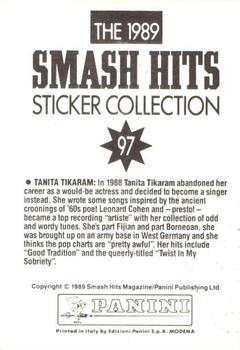 1989 Panini Smash Hits Sticker Collection #97 Tanita Tikaram Back