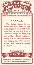 1917 Player's Colonial & Indian Army Badges #8 Canada Back