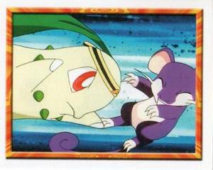 2001 Merlin Pokemon Stickers #47 Chikorita fighting Front