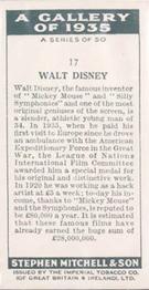 1936 Mitchell's A Gallery of 1935 #17 Walt Disney Back